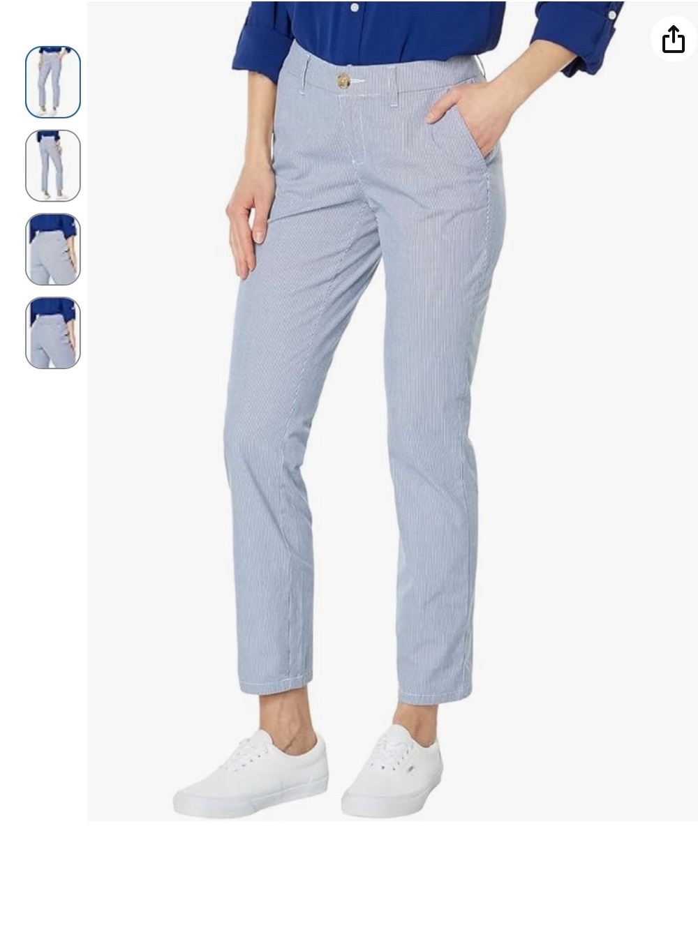 Cropped Seersucker Ankle Pants - Light Blue